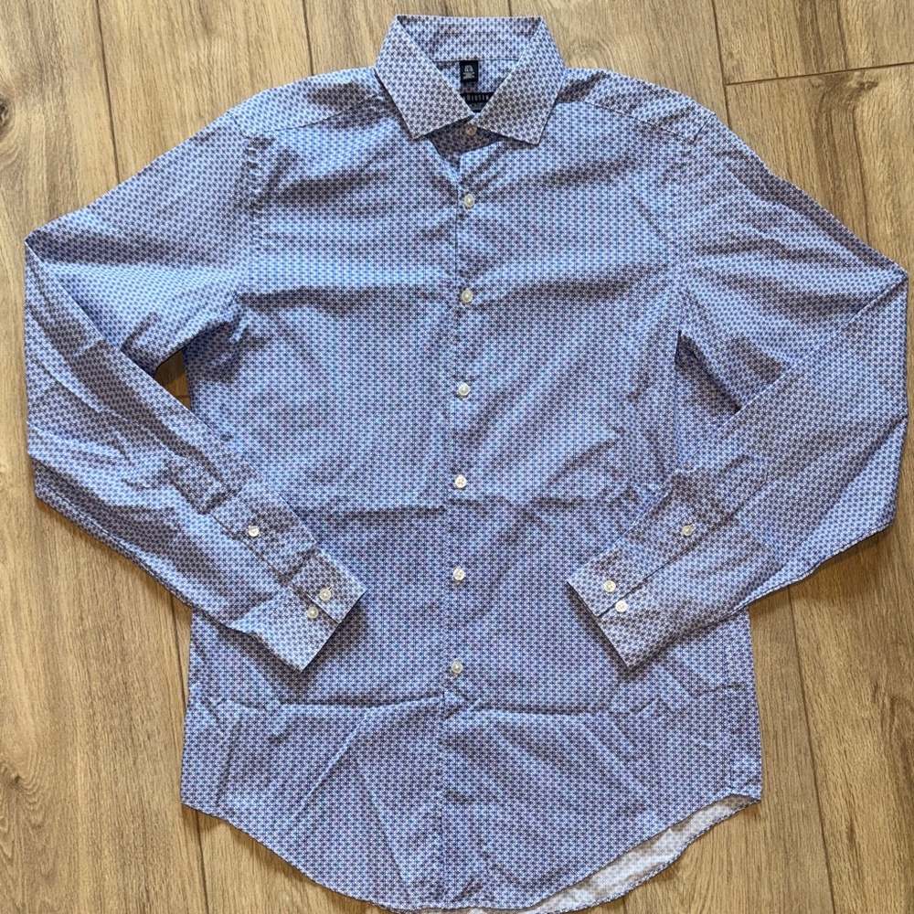 VAN HEUSEN Slim Fit Fresh Defense China Blue Long Sleeve Button Up Dress Shirt